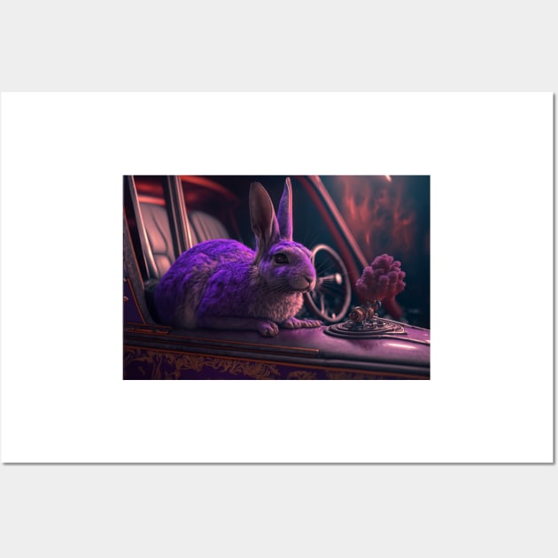 Purple rabbit in his car Wall Art by AiArtPerceived